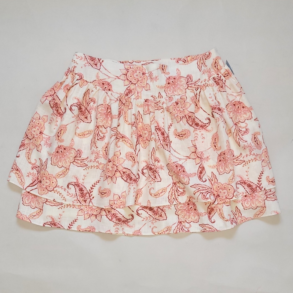 EXPRESS Floral Skirt Rayon & Linen Tiered Layers with Lining Size 12